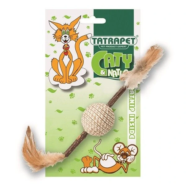 Tatrapet hračka pro kočky míček na dřívku s peřím 24cm