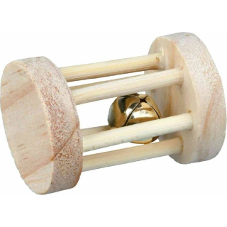 Dřevěný váleček s rolničkou pro křečky a myši o 3.5 × 5 cm